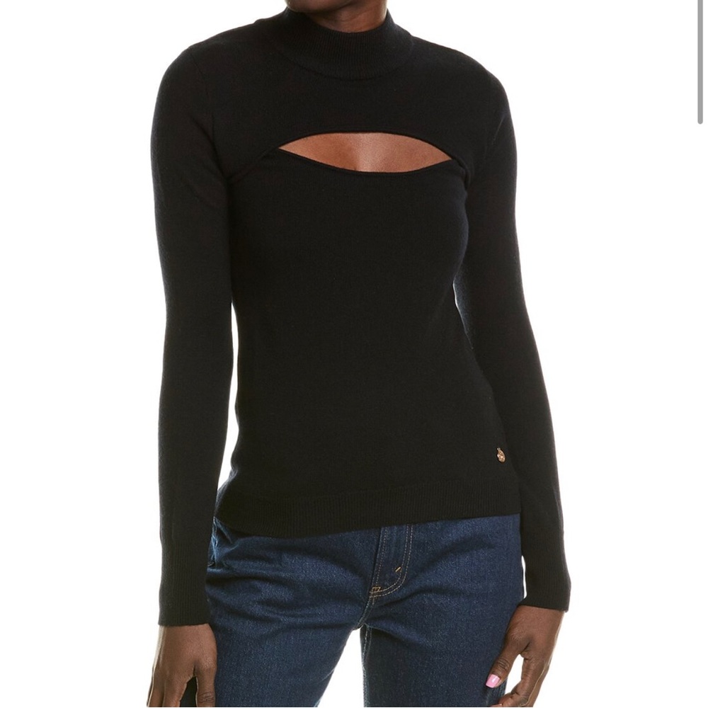 Milly. Front Cut Out Turtleneck 
Cutout Wool & Cashmere-Blend Turtleneck Sweater